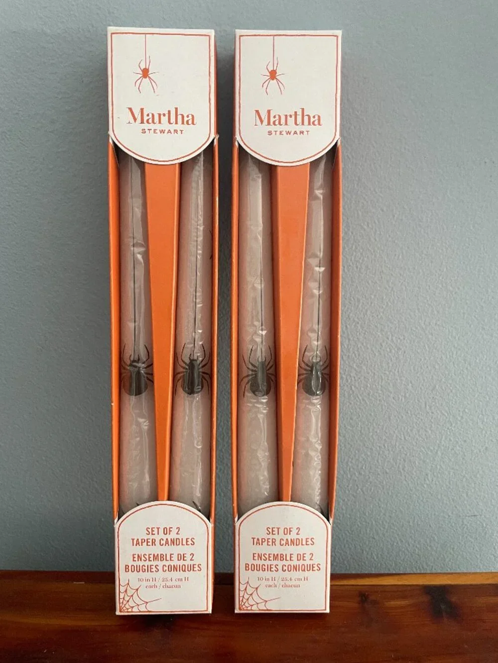 Martha Stewart Halloween White Black Spider Taper Candles 2 Sets